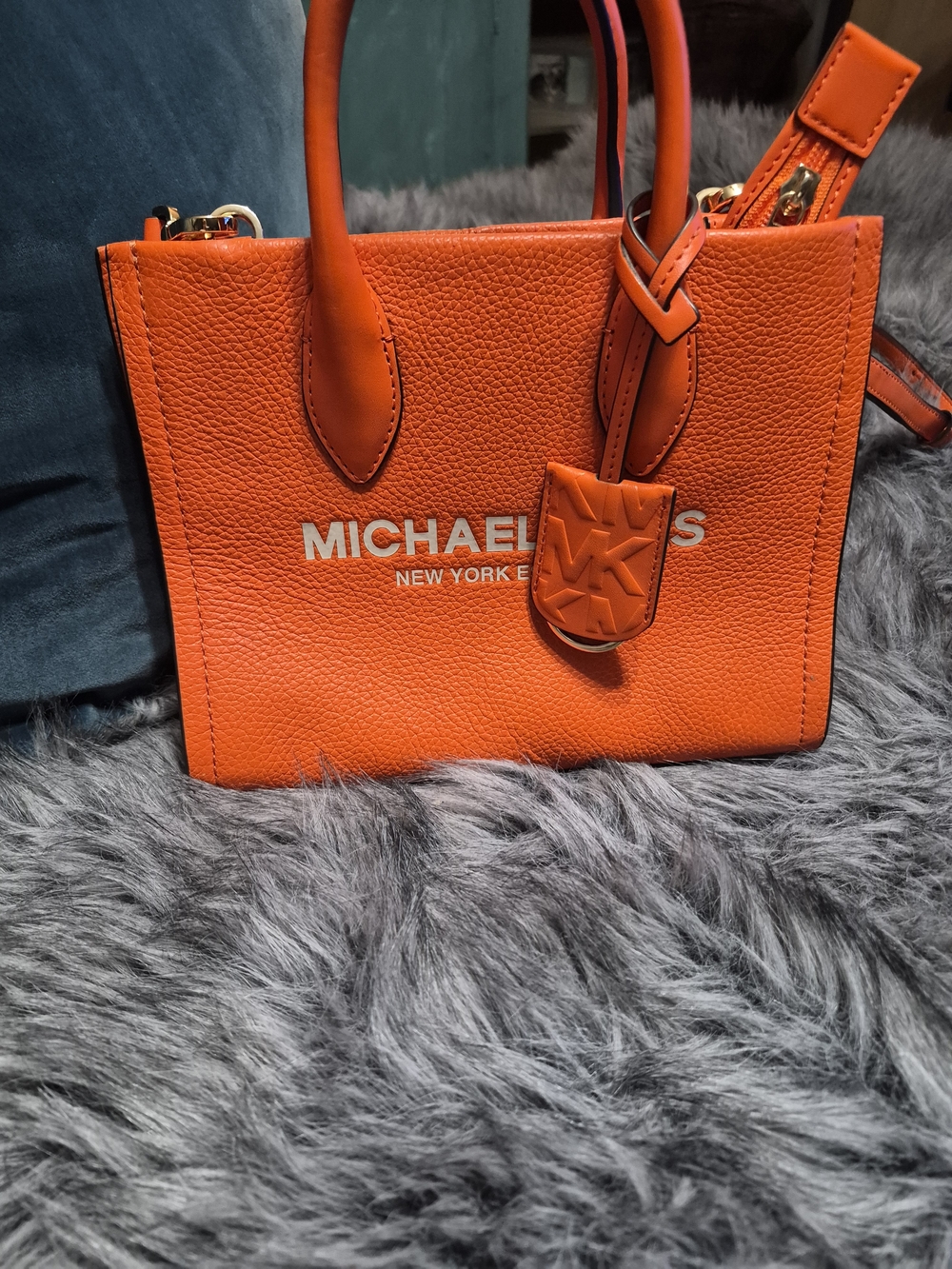 Michael Kors Bright Orange Pebbled Leather Small Crossbody